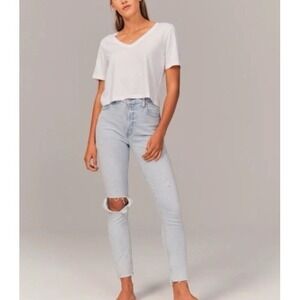 Abercrombie Fitch The Skinny High Rise Jeans‎ Light Wash Frayed Hem Plus Size 32
